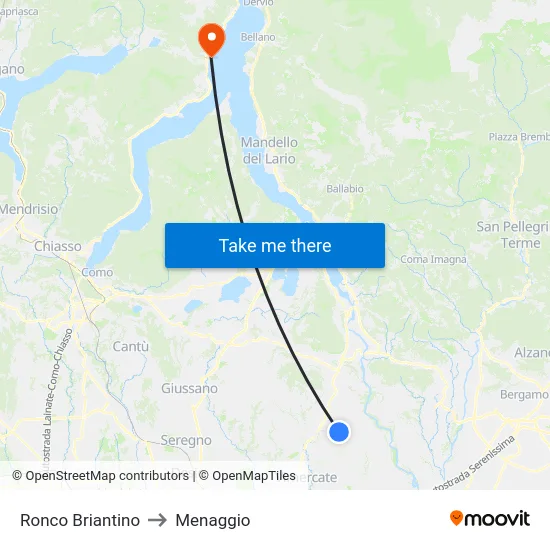Ronco Briantino to Menaggio map