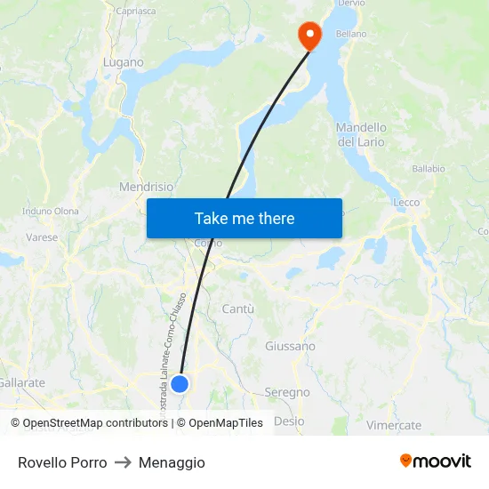 Rovello Porro to Menaggio map