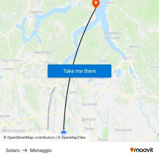 Solaro to Menaggio map