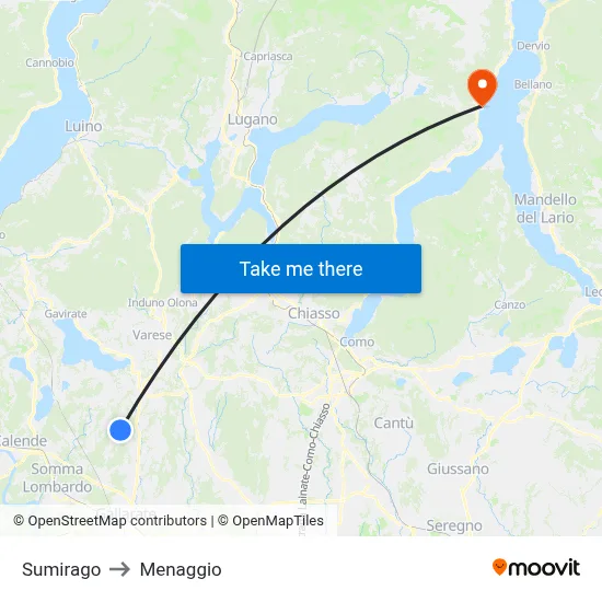Sumirago to Menaggio map