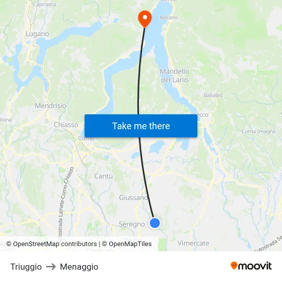 Triuggio to Menaggio map