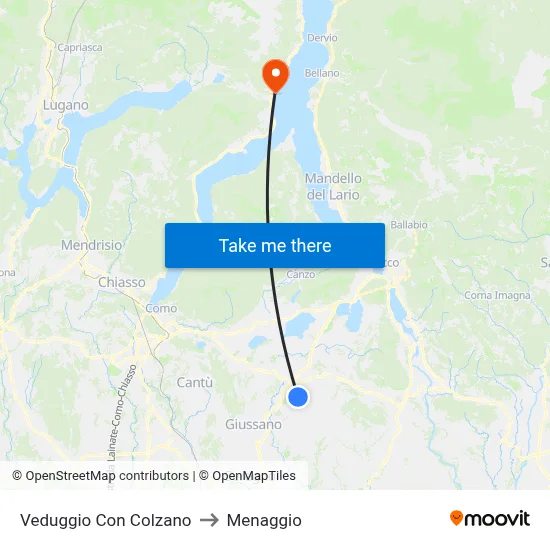 Veduggio Con Colzano to Menaggio map
