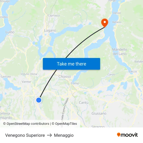 Venegono Superiore to Menaggio map