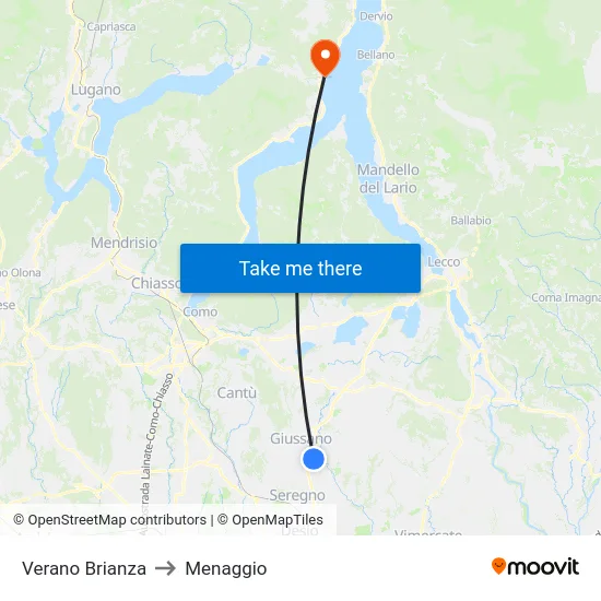 Verano Brianza to Menaggio map