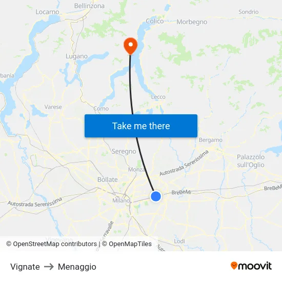 Vignate to Menaggio map