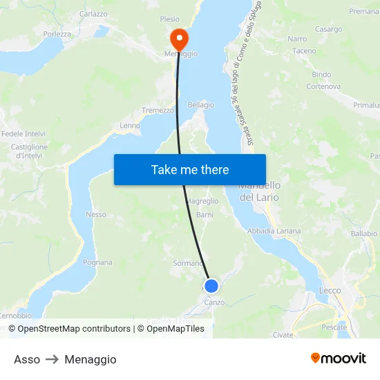 Asso to Menaggio map