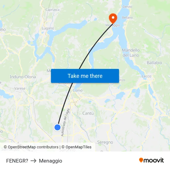 Fenegro to Menaggio map
