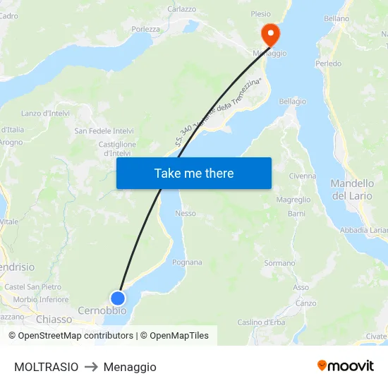 Moltrasio to Menaggio map
