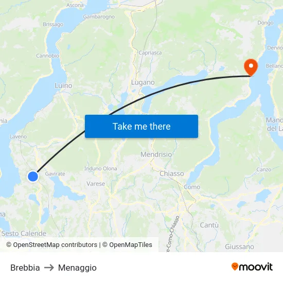 Brebbia to Menaggio map