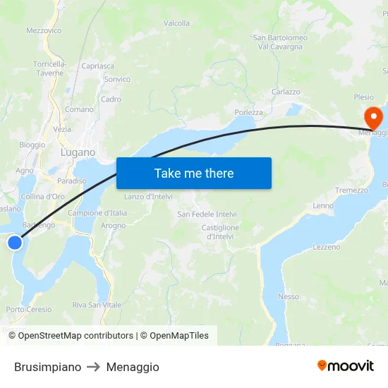 Brusimpiano to Menaggio map