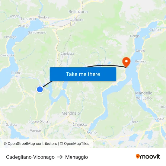 Cadegliano-Viconago to Menaggio map
