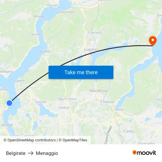 Belgirate to Menaggio map