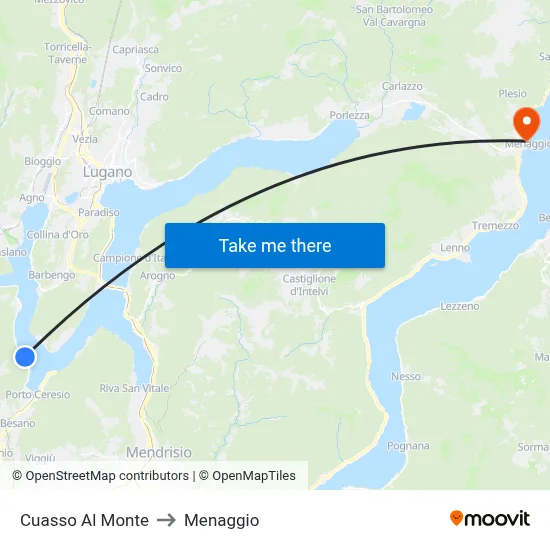 Cuasso Al Monte to Menaggio map