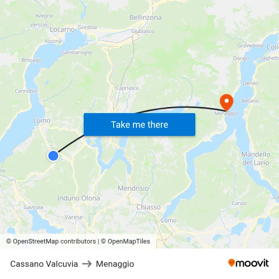 Cassano Valcuvia to Menaggio map