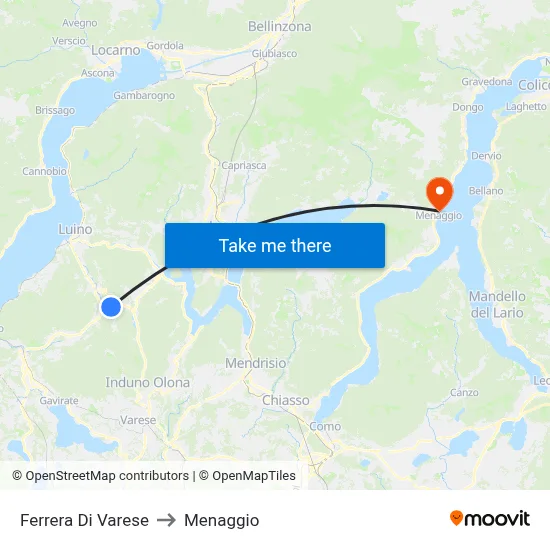 Ferrera Di Varese to Menaggio map
