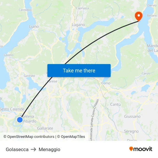 Golasecca to Menaggio map