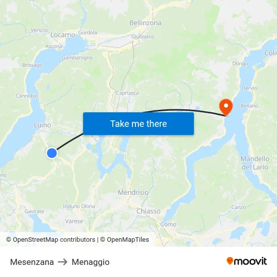 Mesenzana to Menaggio map