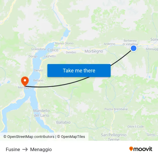 Fusine to Menaggio map