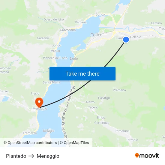Piantedo to Menaggio map