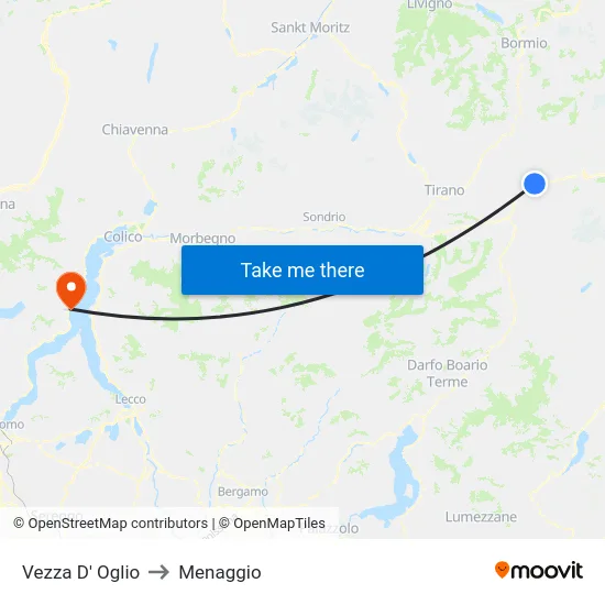Vezza D' Oglio to Menaggio map