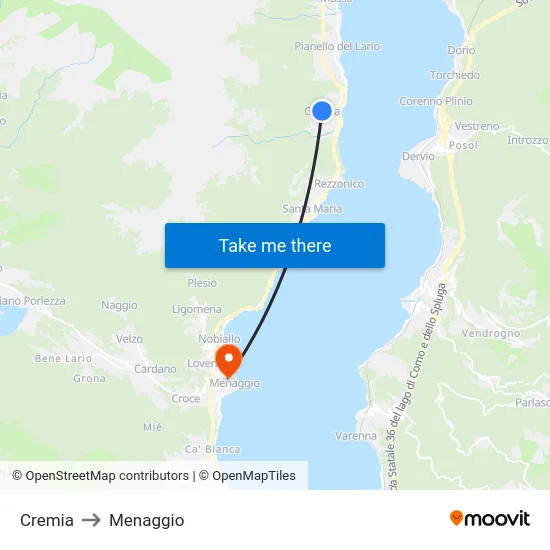 Cremia to Menaggio map