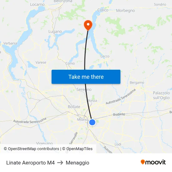 Linate Airport M4 to Menaggio map