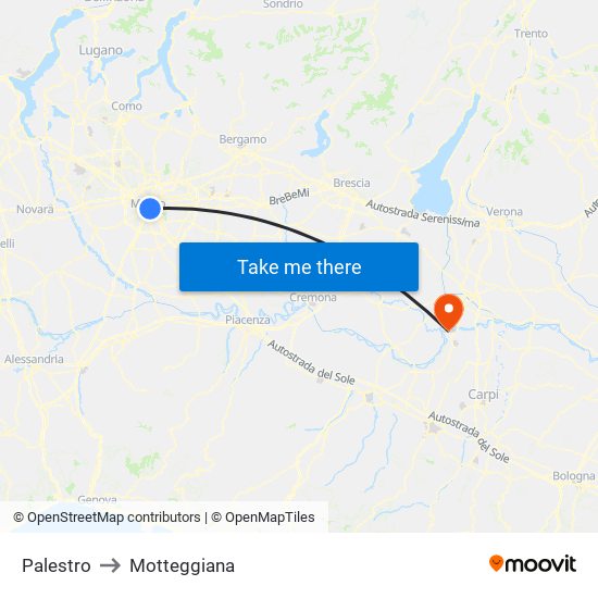 Palestro to Motteggiana map