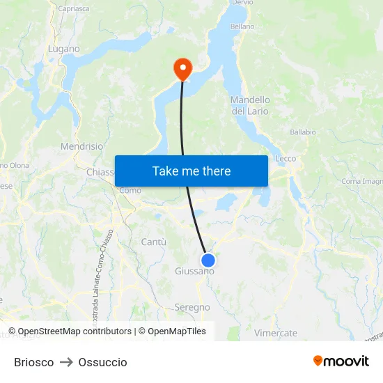Briosco to Ossuccio map
