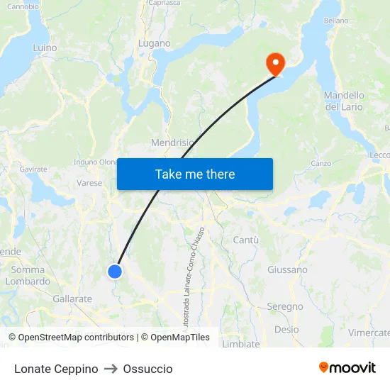 Lonate Ceppino to Ossuccio map
