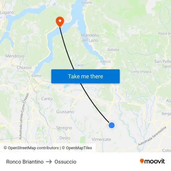 Ronco Briantino to Ossuccio map