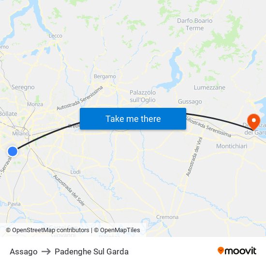Assago to Padenghe Sul Garda map