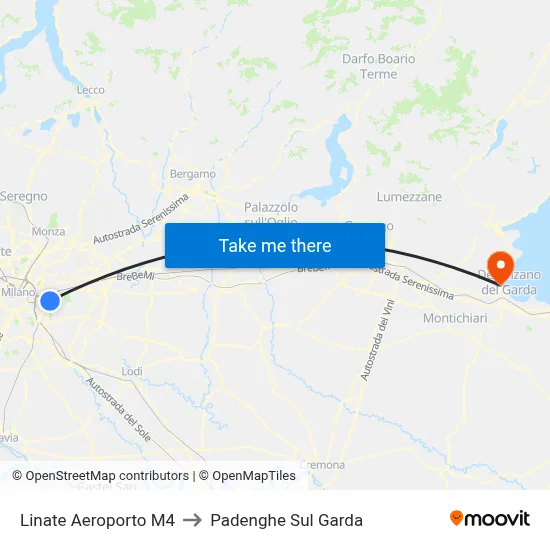 Linate Airport M4 to Padenghe Sul Garda map