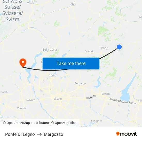 Ponte Di Legno to Mergozzo map