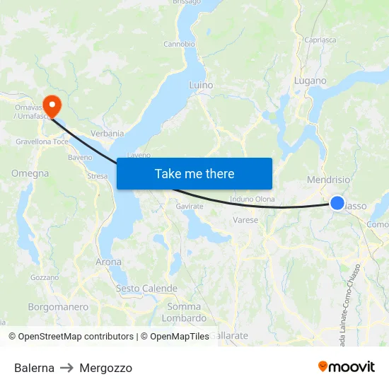 Balerna to Mergozzo map
