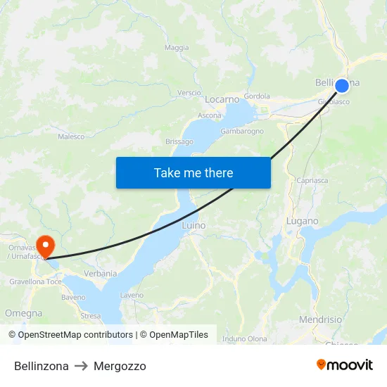 Bellinzona to Mergozzo map