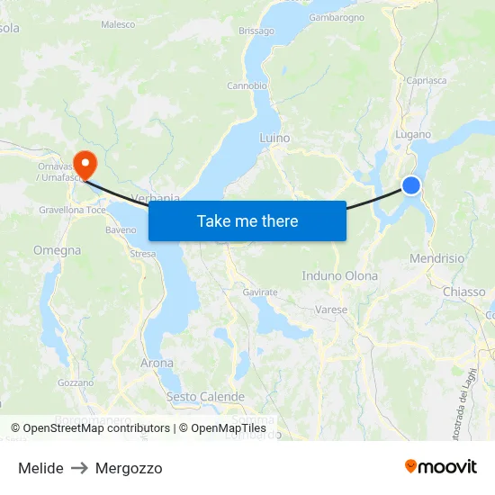 Melide to Mergozzo map