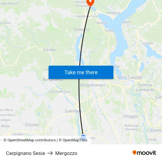 Carpignano Sesia to Mergozzo map