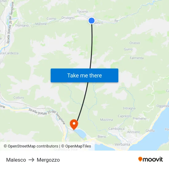 Malesco to Mergozzo map