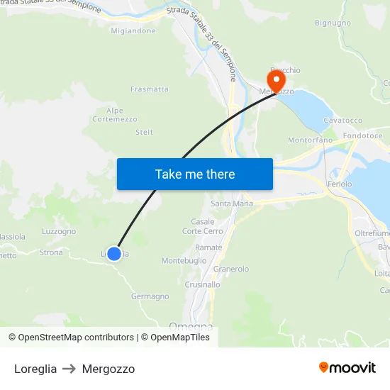 Loreglia to Mergozzo map