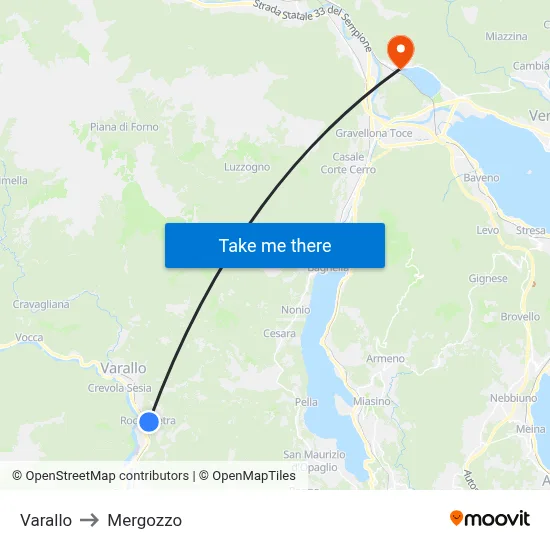 Varallo to Mergozzo map