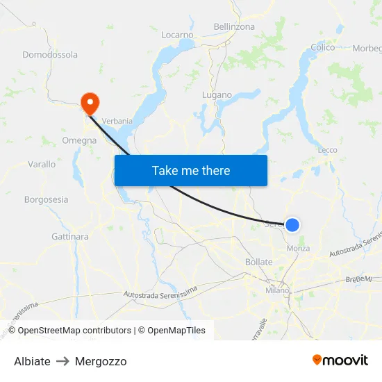 Albiate to Mergozzo map
