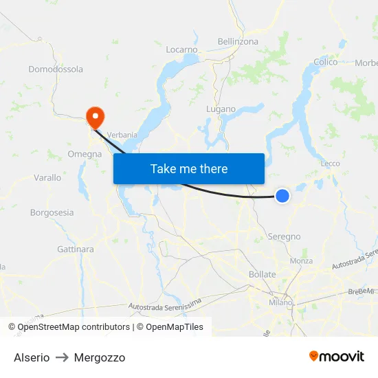 Alserio to Mergozzo map