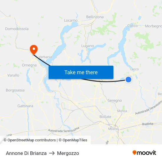 Annone Di Brianza to Mergozzo map