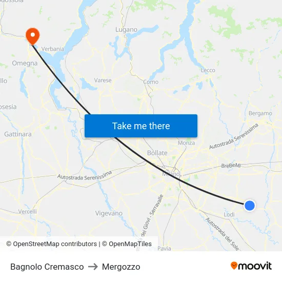 Bagnolo Cremasco to Mergozzo map
