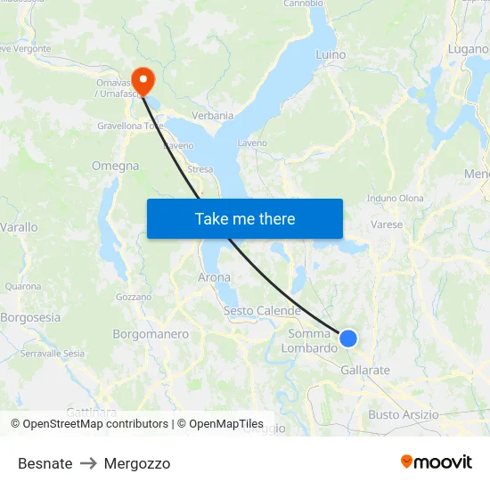 Besnate to Mergozzo map