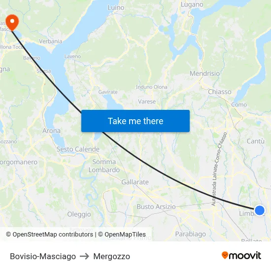 Bovisio-Masciago to Mergozzo map