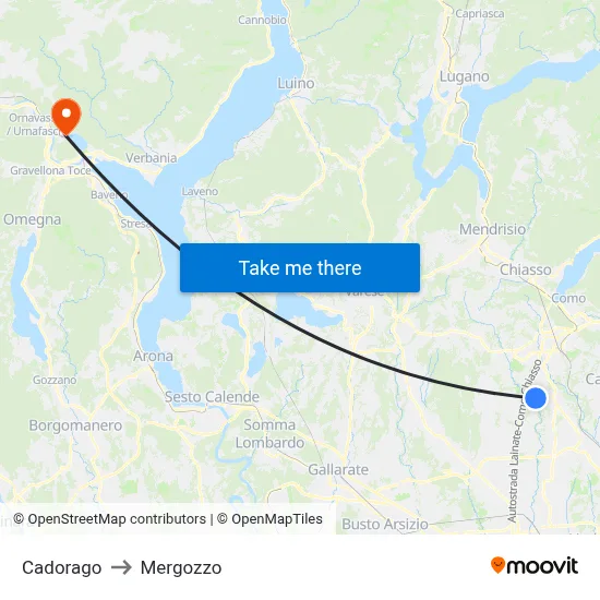 Cadorago to Mergozzo map