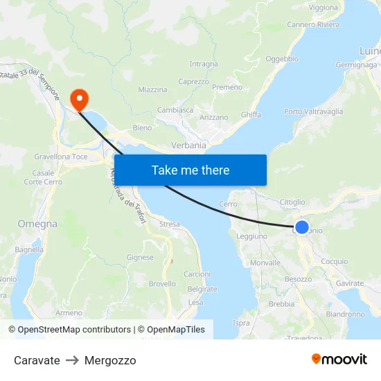 Caravate to Mergozzo map