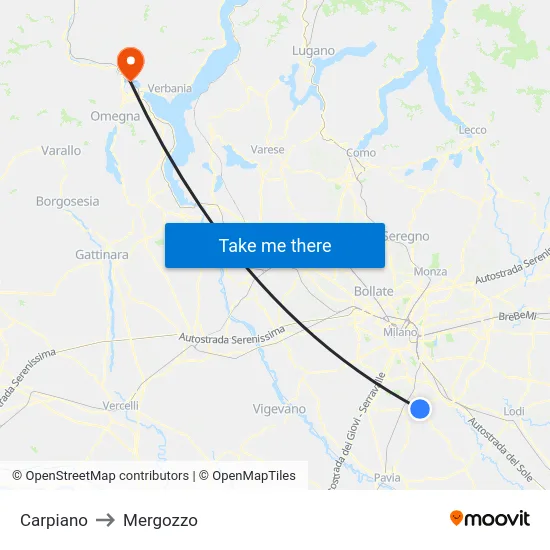 Carpiano to Mergozzo map