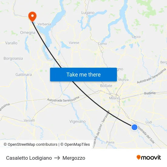Casaletto Lodigiano to Mergozzo map